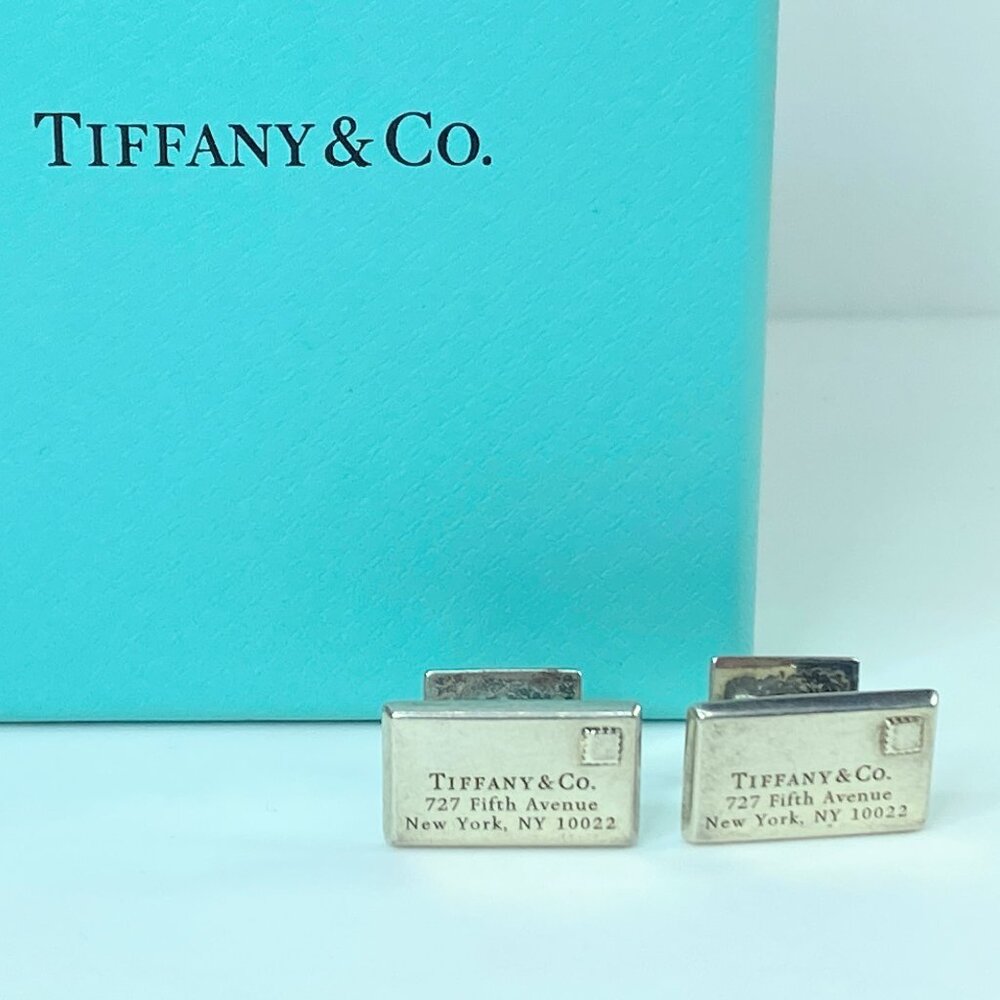 Tiffany & Co. Letter Envelope Cufflinks 727 Fifth Avenue Silver w/Box 12g JR547